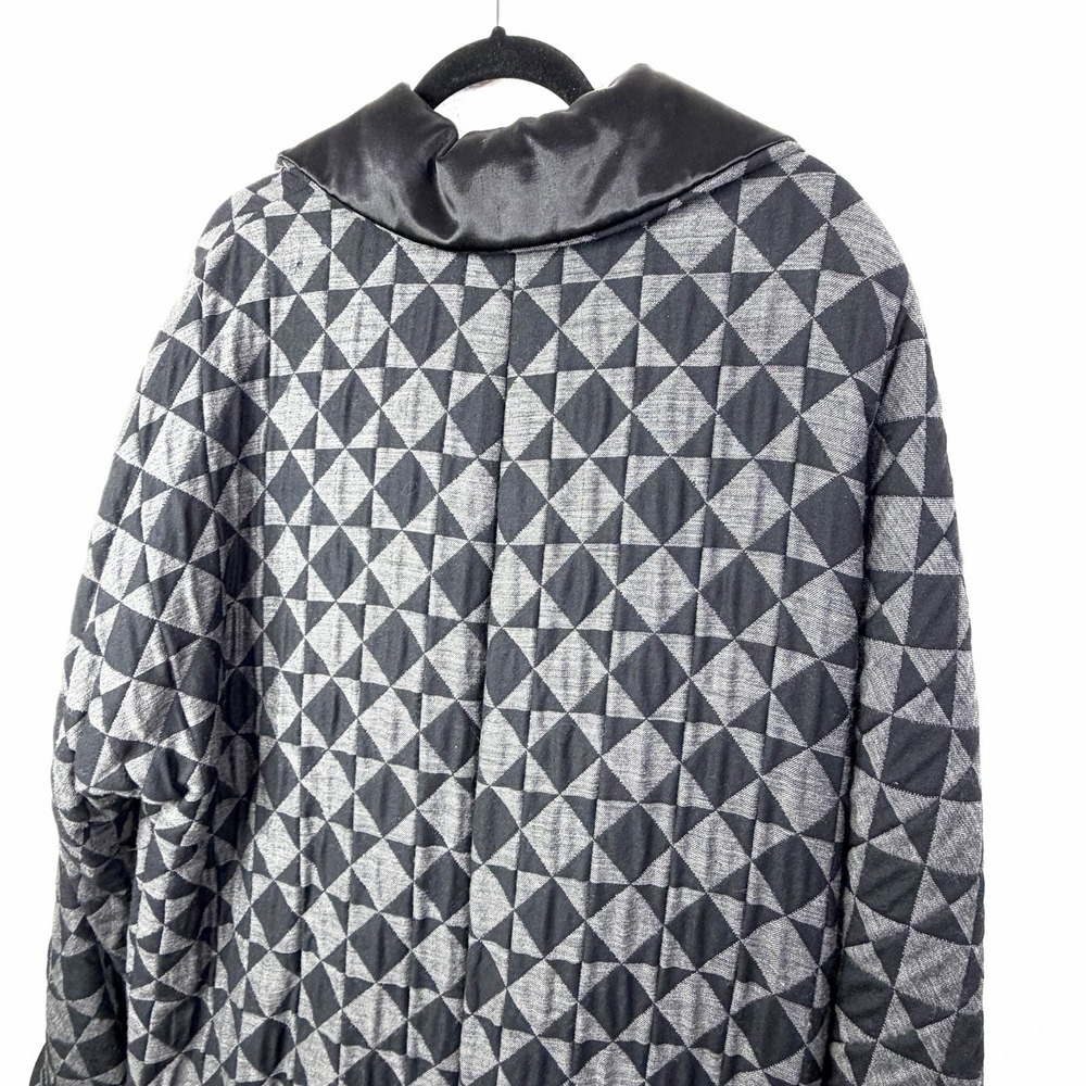 Vintage‎ Quilted Long Wool Coat 2X/3X Made In Italy Black Gray Tumbling Block - Picture 15 of 16